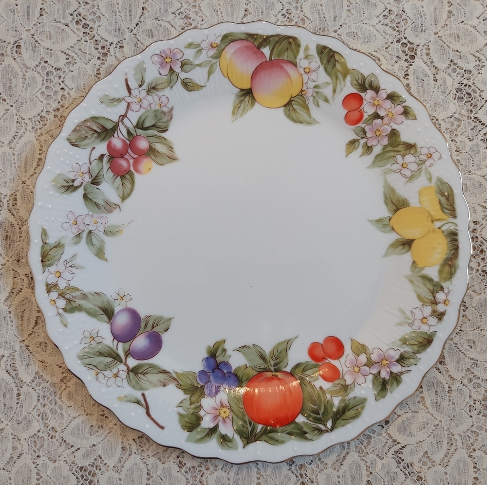 Vintage Cake Plate and Server Set Fruit and Flower Design Andrea by Sadek - Picture 4 of 14